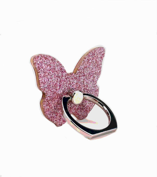 PINK GLITTERFLY PHONE GRIP RING