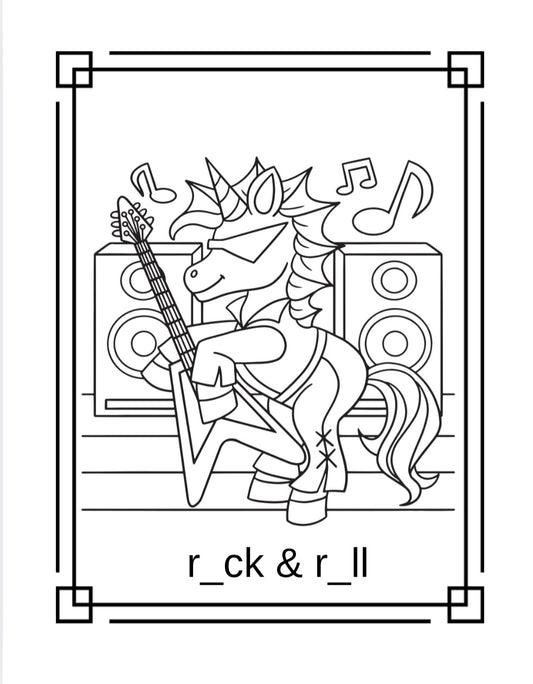Unicorn Coloring & Fill in The Words Book