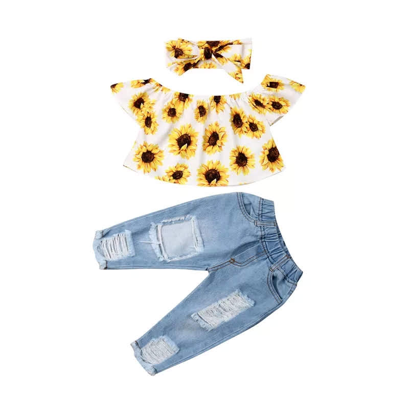 SUNFLOWER HALTER TOP w/ DESTRESS JEANS