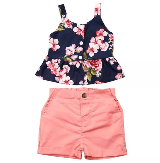 PEACHY POO FLORAL SHORTS SET