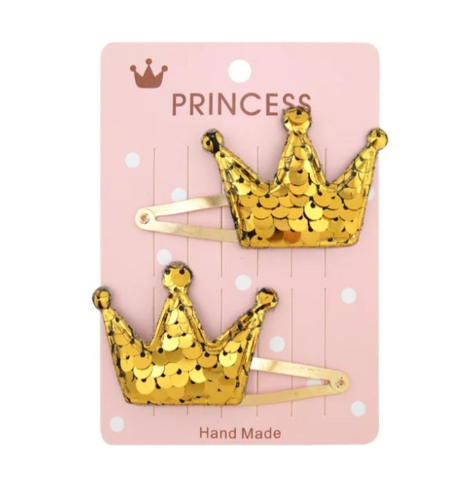 GOLD SEQUINS CROWN HAIR CLIPS