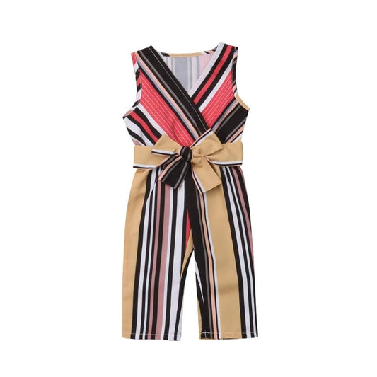 STRIPED LONG ROMPER w/ BOWTIE BELT