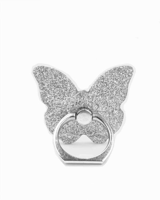 SILVER GLITTERFLY PHONE GRIP RING