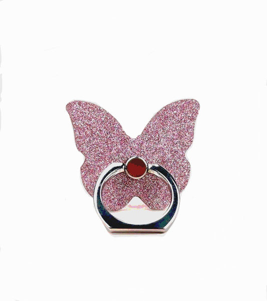 PINK GLITTERFLY PHONE GRIP RING