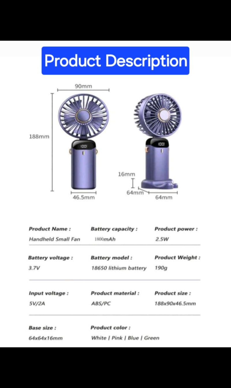 BREEZE PRO 1800 RECHARGEABLE 5 SPEED FAN