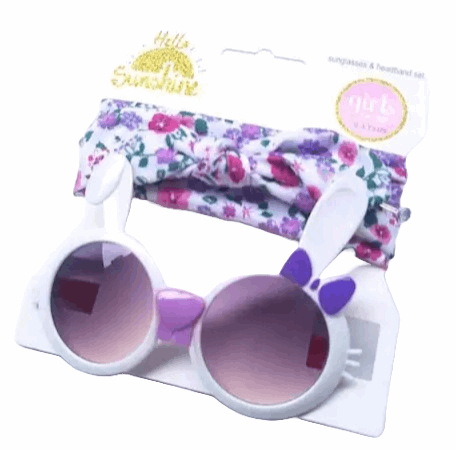 WHITE FLOWER HEADBAND TIE & BUNNY SUNSHADES