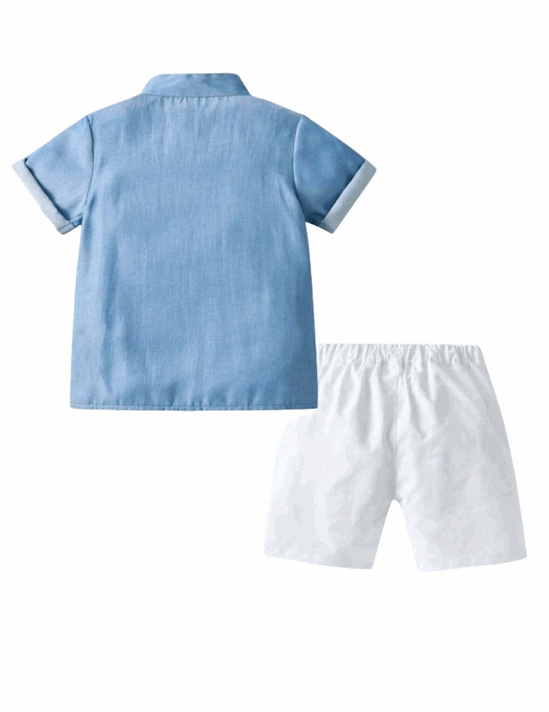 MANDARIN SOFT COLLAR SHIRT AND WHITE SHORTS SET