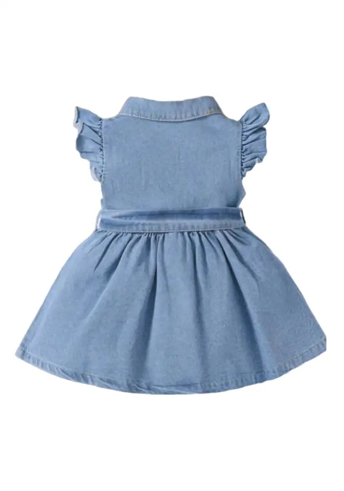 Adorable Flutter & Bow Denim Dress Outfit Set