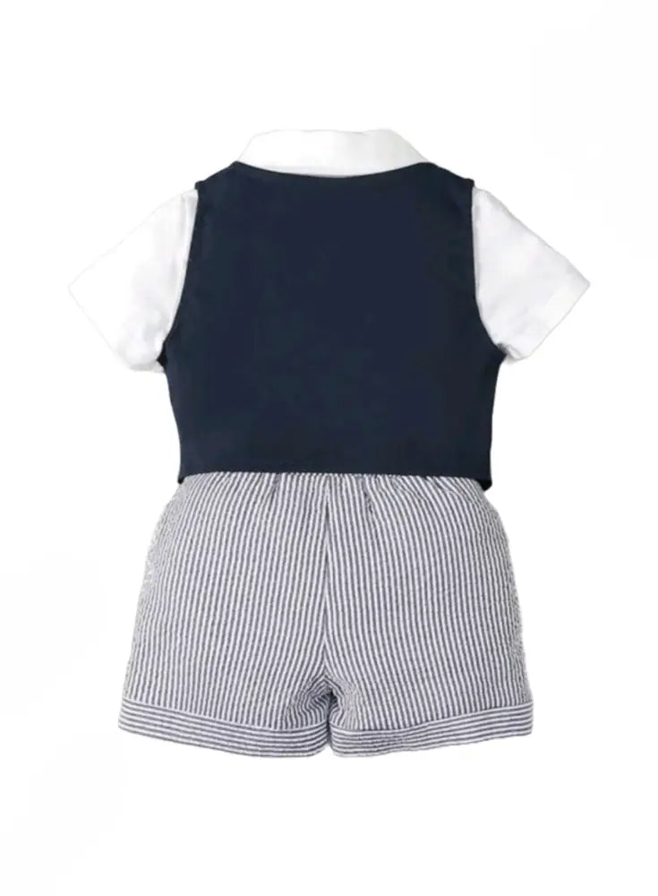 Classic Navy Vest & Striped Shorts Set Outfit Set