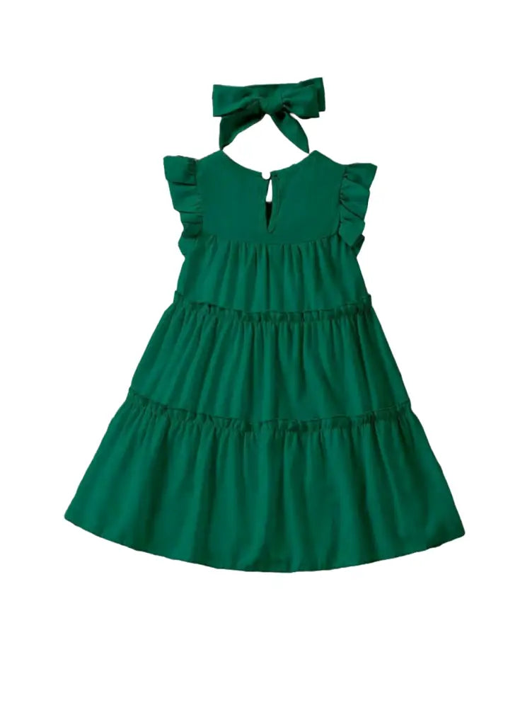 Emerald Ruffle Tiered Dress & Headband Dresses