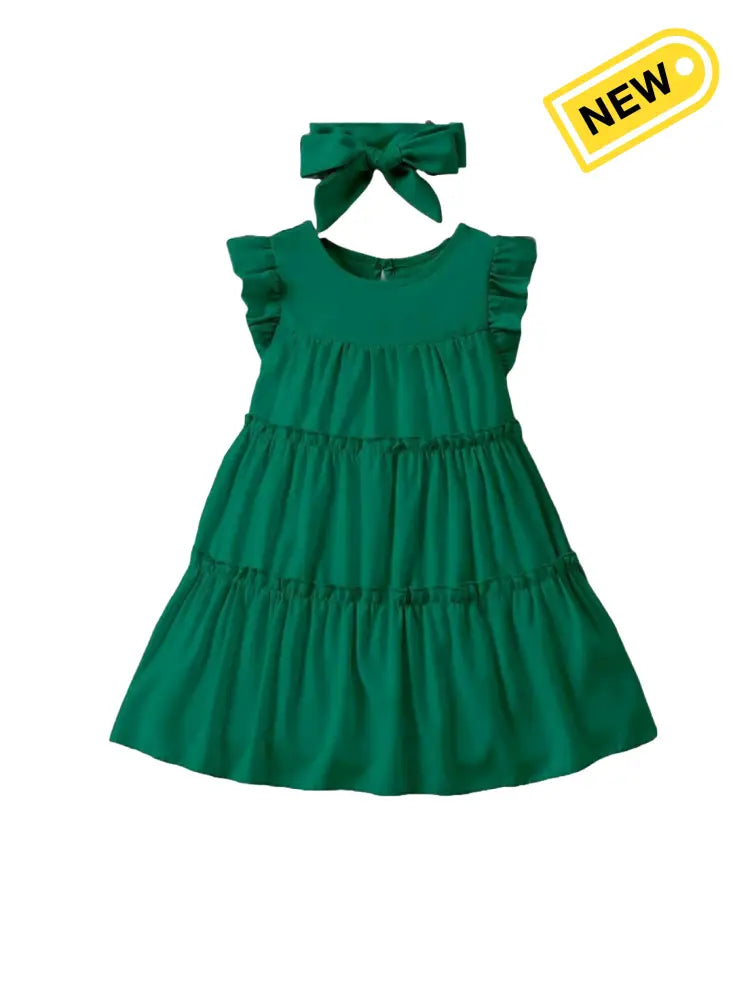 Emerald Ruffle Tiered Dress & Headband Dresses