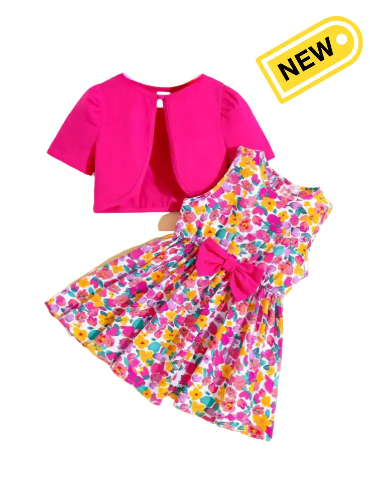 Floral Charm Dress/W Pink Bolero Floral Outfit Set