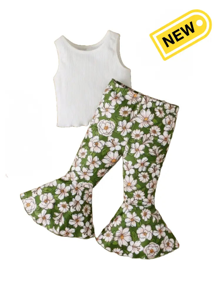 Floral Flare Pants Set Outfit Set