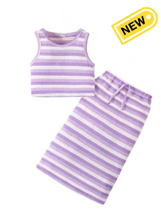 Lavender Stripe Loungewear Set Outfit Set