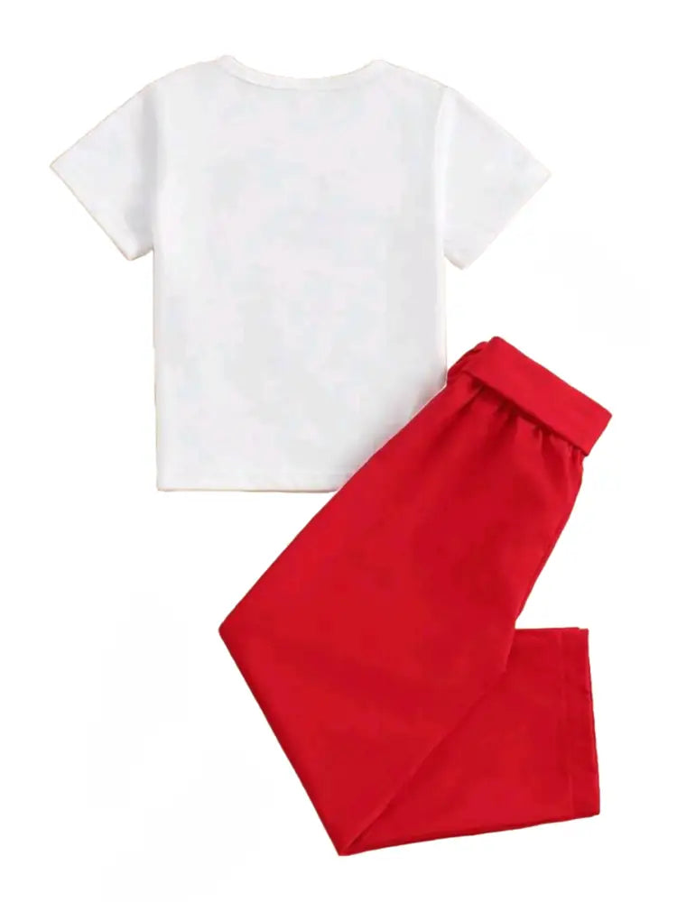 One Loved Mini Tee & Red Pants Set Outfit