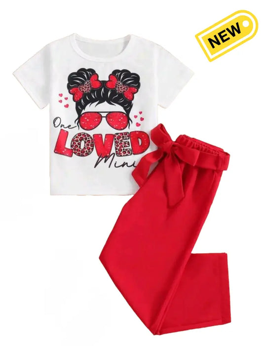 One Loved Mini Tee & Red Pants Set Outfit