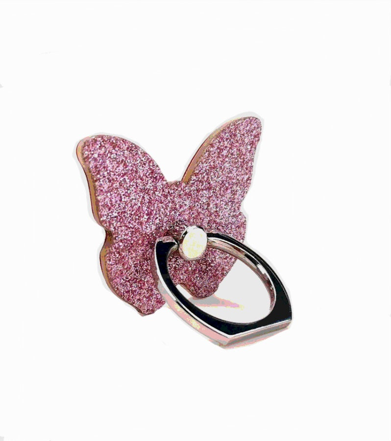 PINK GLITTERFLY PHONE GRIP RING