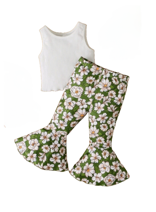 Floral Flare Pants Set Outfit Set