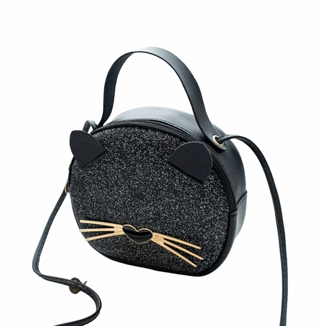 MINI BLACK GLITTER CAT FACE HAND BAG