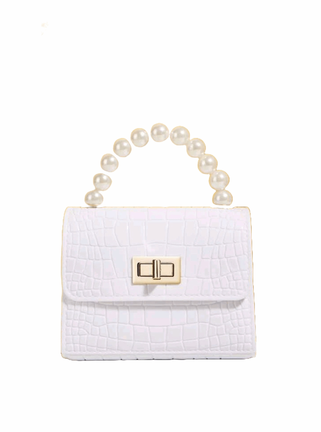 PEARL HANDLE CROC-EMBOSSED BAG