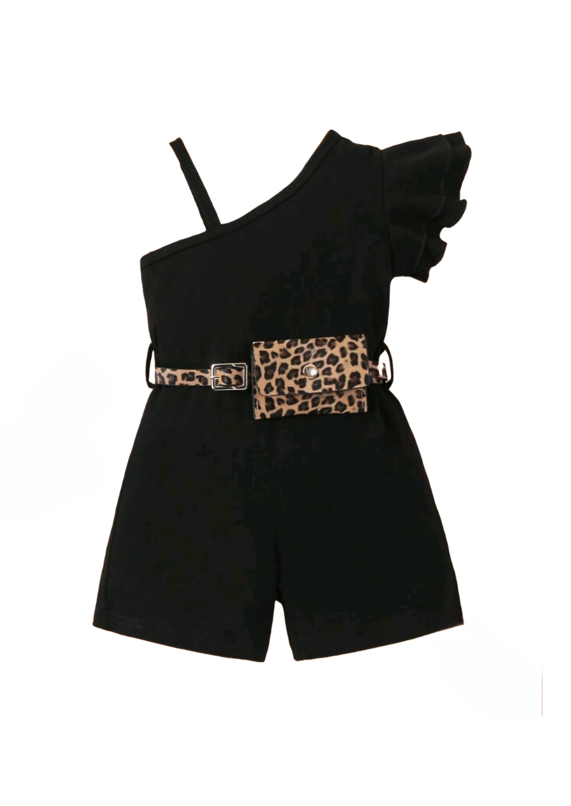 Chic Black Romper With Leopard Belt One Piece