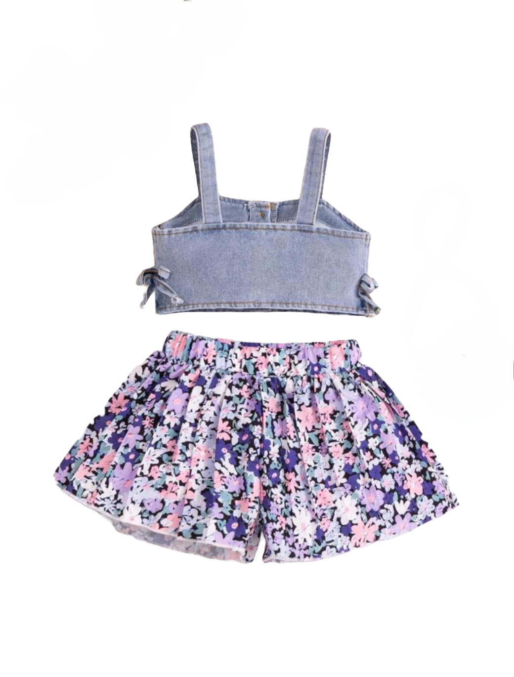 Floral Petal Charm Denim Duo Outfit Set