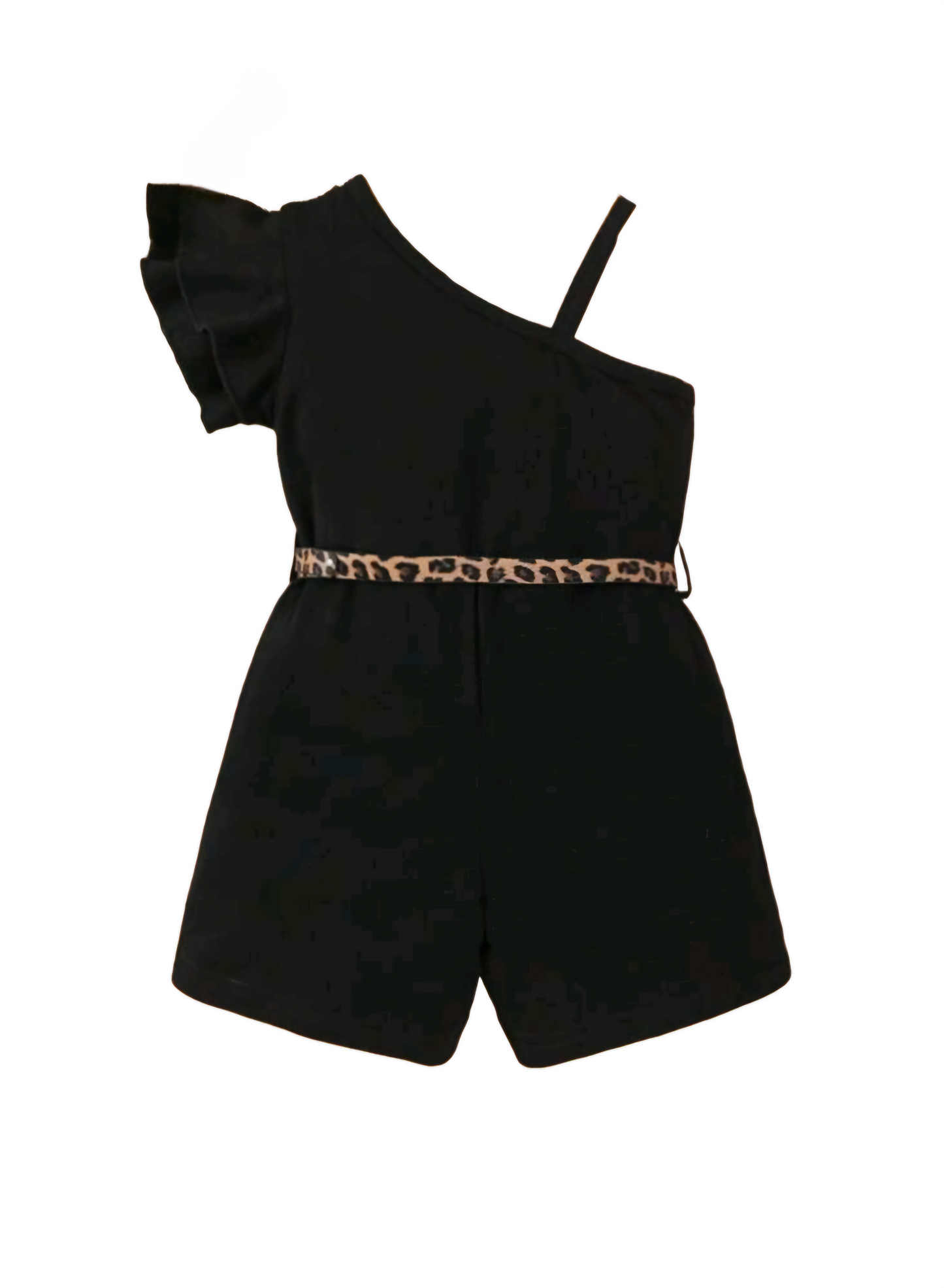 Chic Black Romper With Leopard Belt One Piece