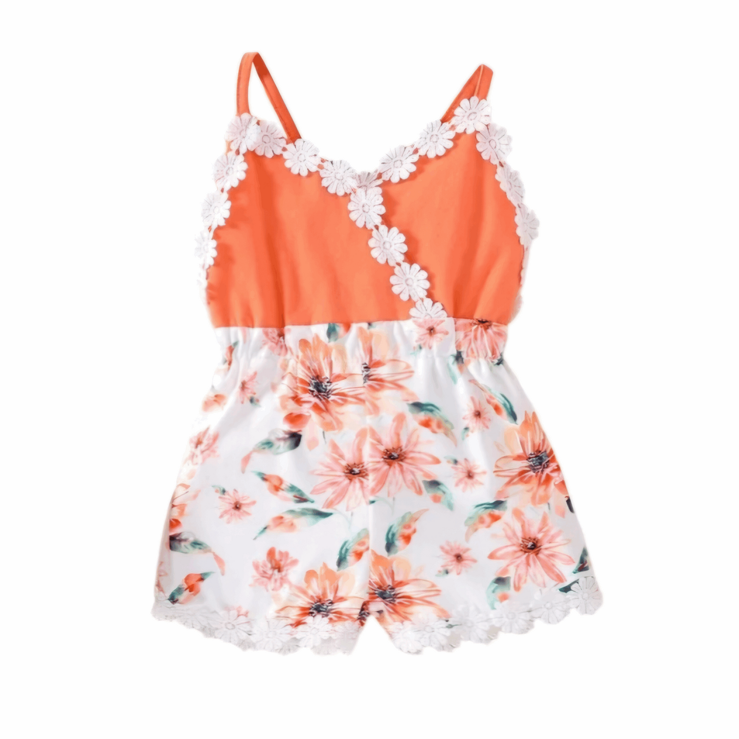 PEACHY ORANGE FLORAL ROMPER