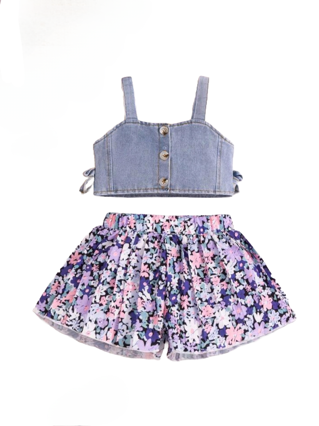 Floral Petal Charm Denim Duo Outfit Set