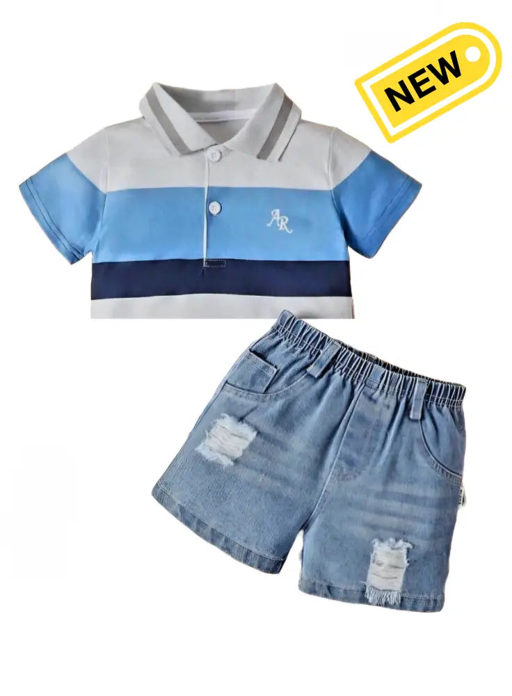 Striped Polo & Demin Boys Set Outfit Set