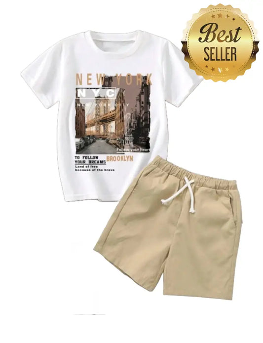 Urban Explorer Nyc T-Shirt & Khaki Shorts Set Outfit Set